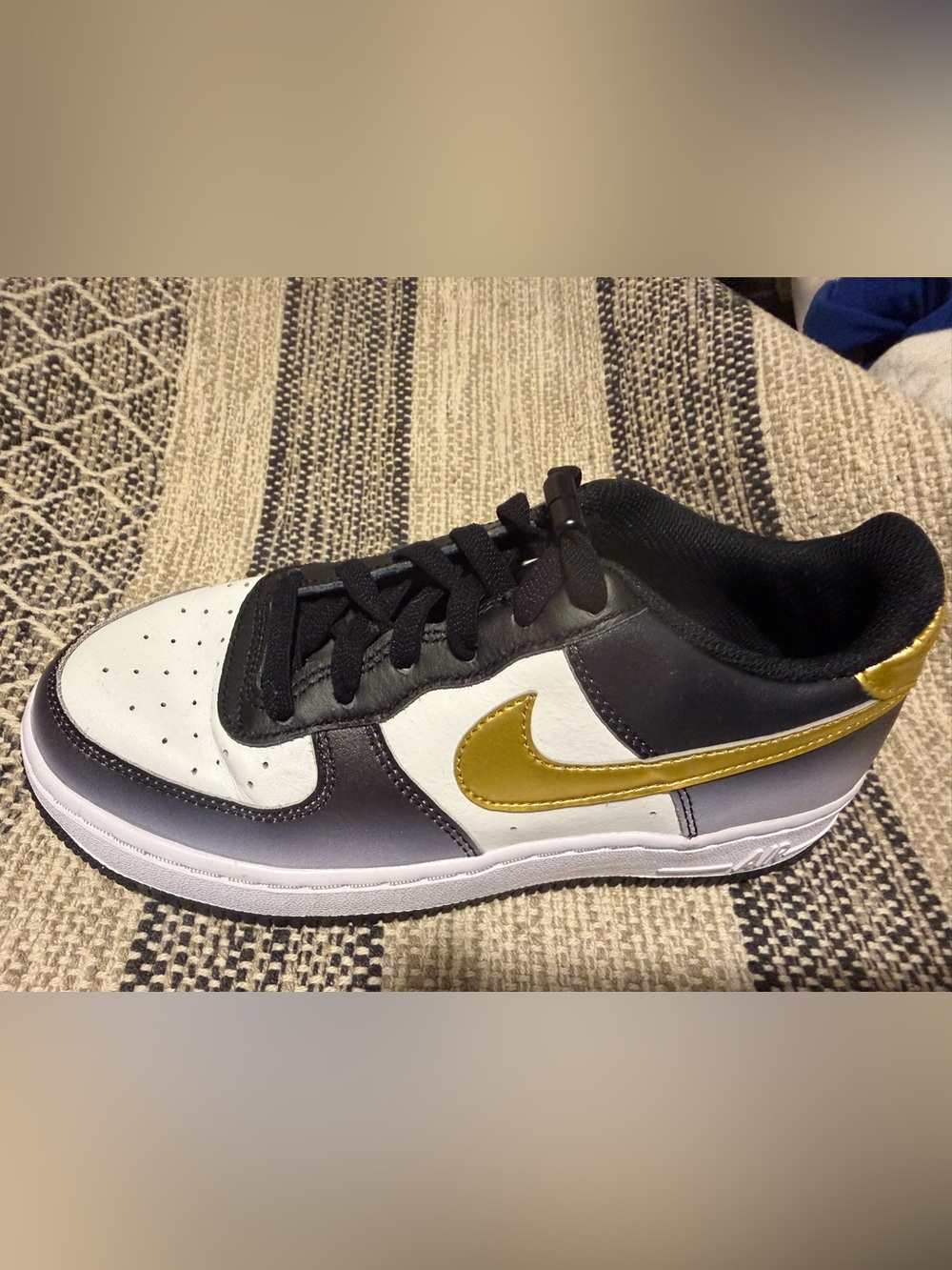 Nike Kids Low-Top Sneakers - Black, White & Gold Swoosh